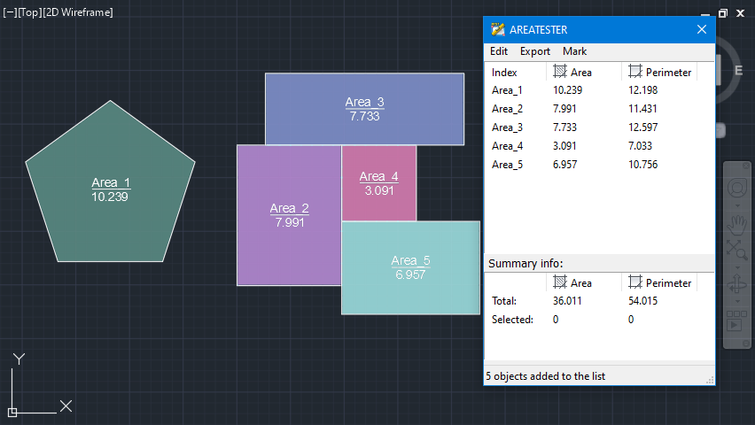 Inserting data to the drawing from the generated list of areas and perimeters