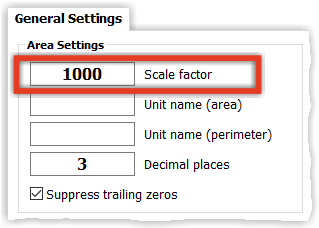 To measure areas in square meters, you need to set the scale factor to 1000