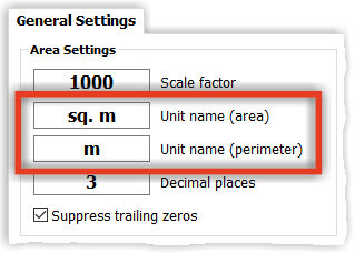 Assigning suffixes for area and perimeter units