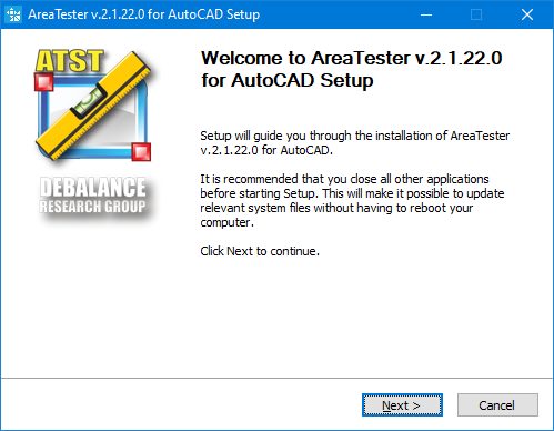 AreaTester app Installation Wizard